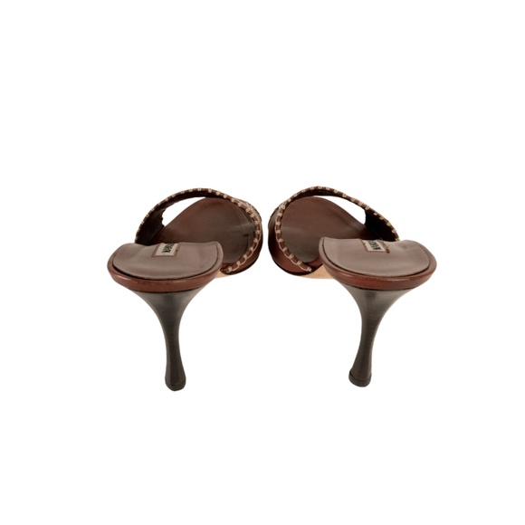 Manolo Blahnik Brown Leather Stitched Sandal Heels - Picture 5 of 6